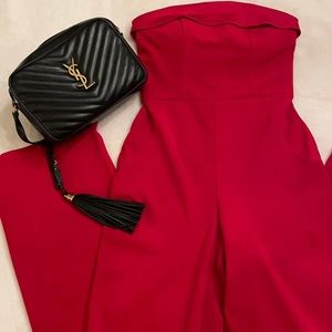 Red strapless wide leg romper jumpsuit XS